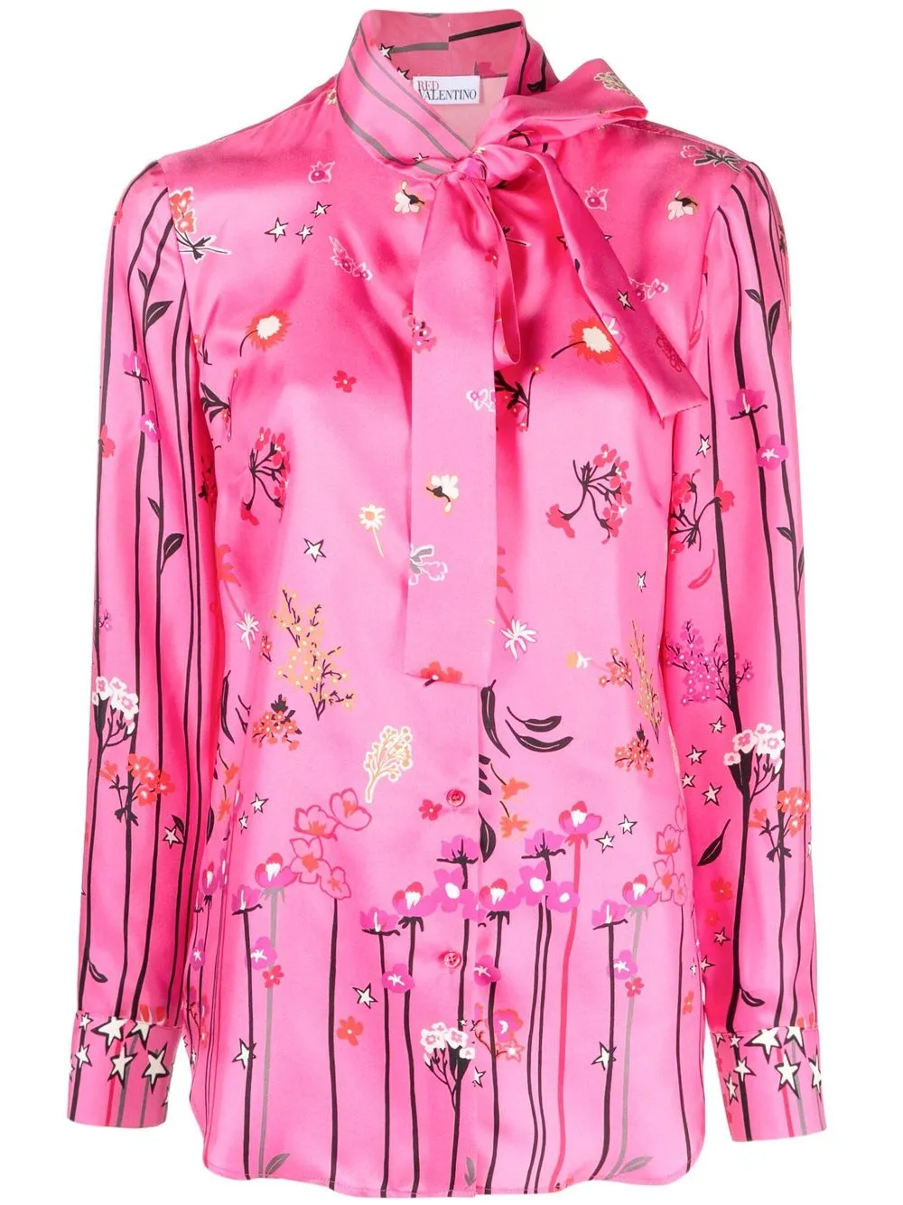 RED Valentino blusa con moño en el cuello y estampado floral - Rosado