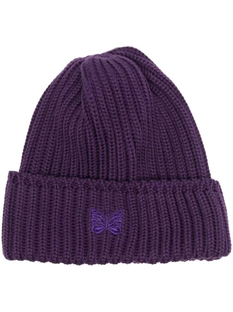 chunky-knit embroidered beanie