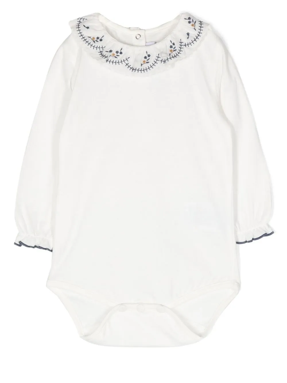 

Tartine Et Chocolat floral-embroidered scallop-collar bodysuit - White