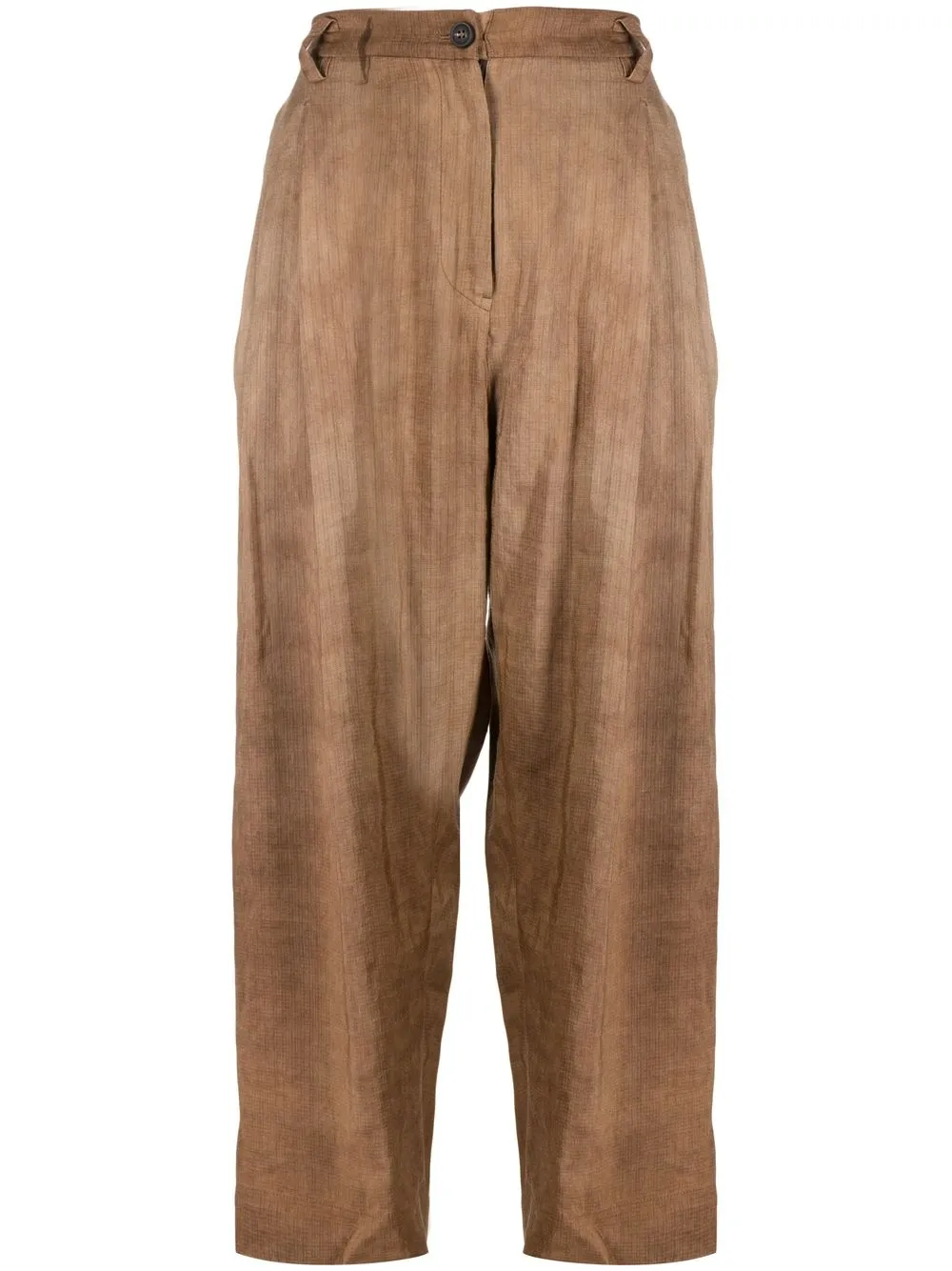 

Ziggy Chen grid pleat-detail cropped trousers - Brown