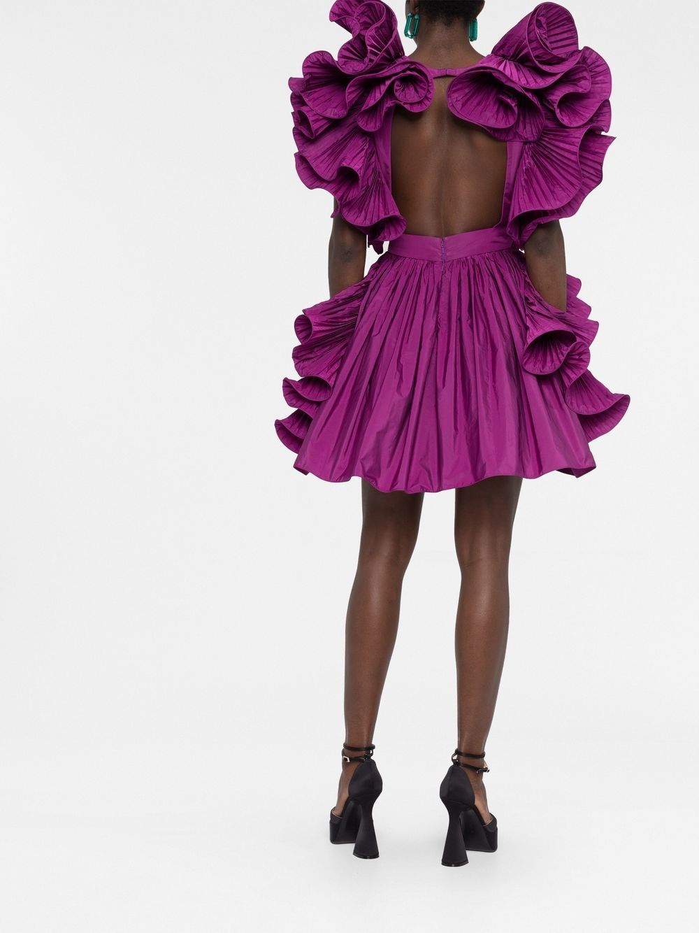 Shop Elie Saab Ruffle-detailed Taffeta Dress In Purple