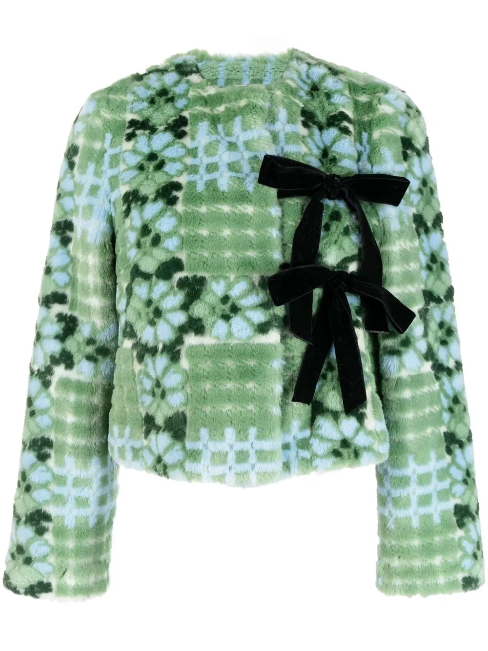 

Shrimps floral-print faux-fur jacket - Green