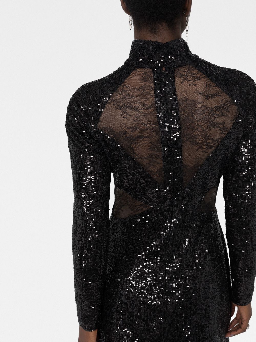 Shop Elie Saab Sequin-embellished Lace-panelled Dress In Black