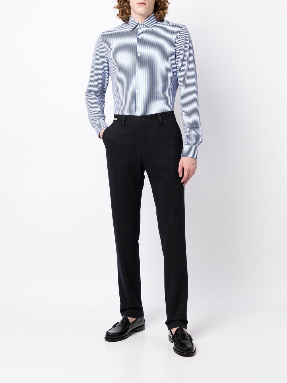 Shop Corneliani Slim-cut Trousers In Blue