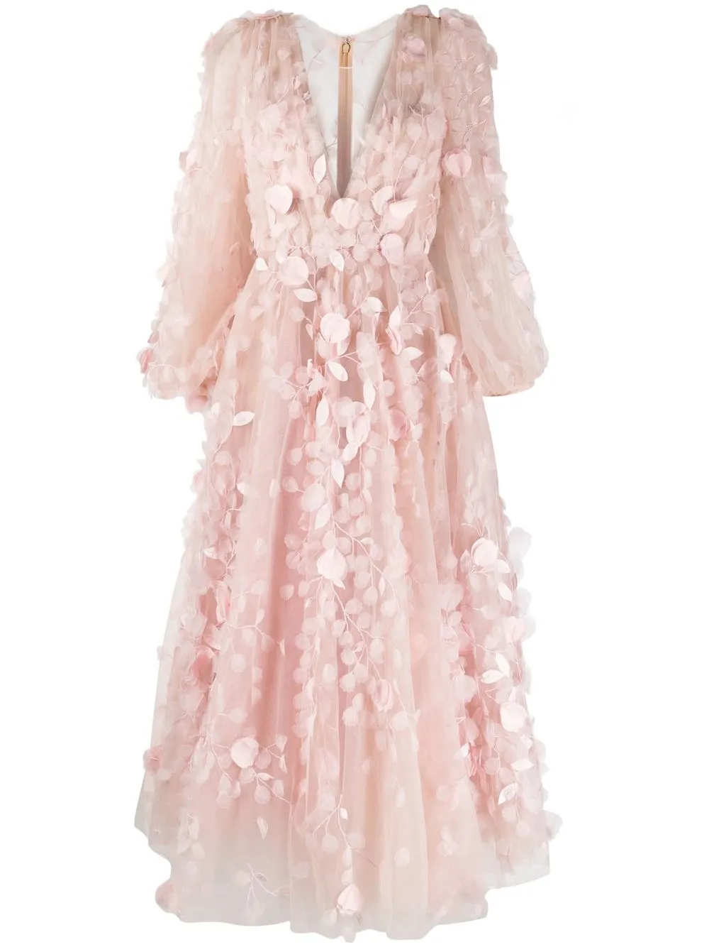 

Marchesa floral-appliqué mesh gown - Pink