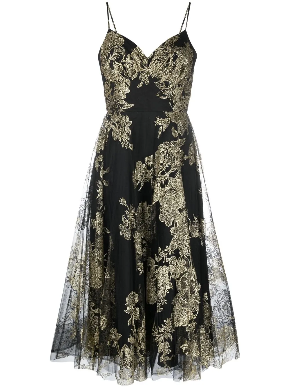 

Marchesa Notte glitter floral-print midi gown - Black