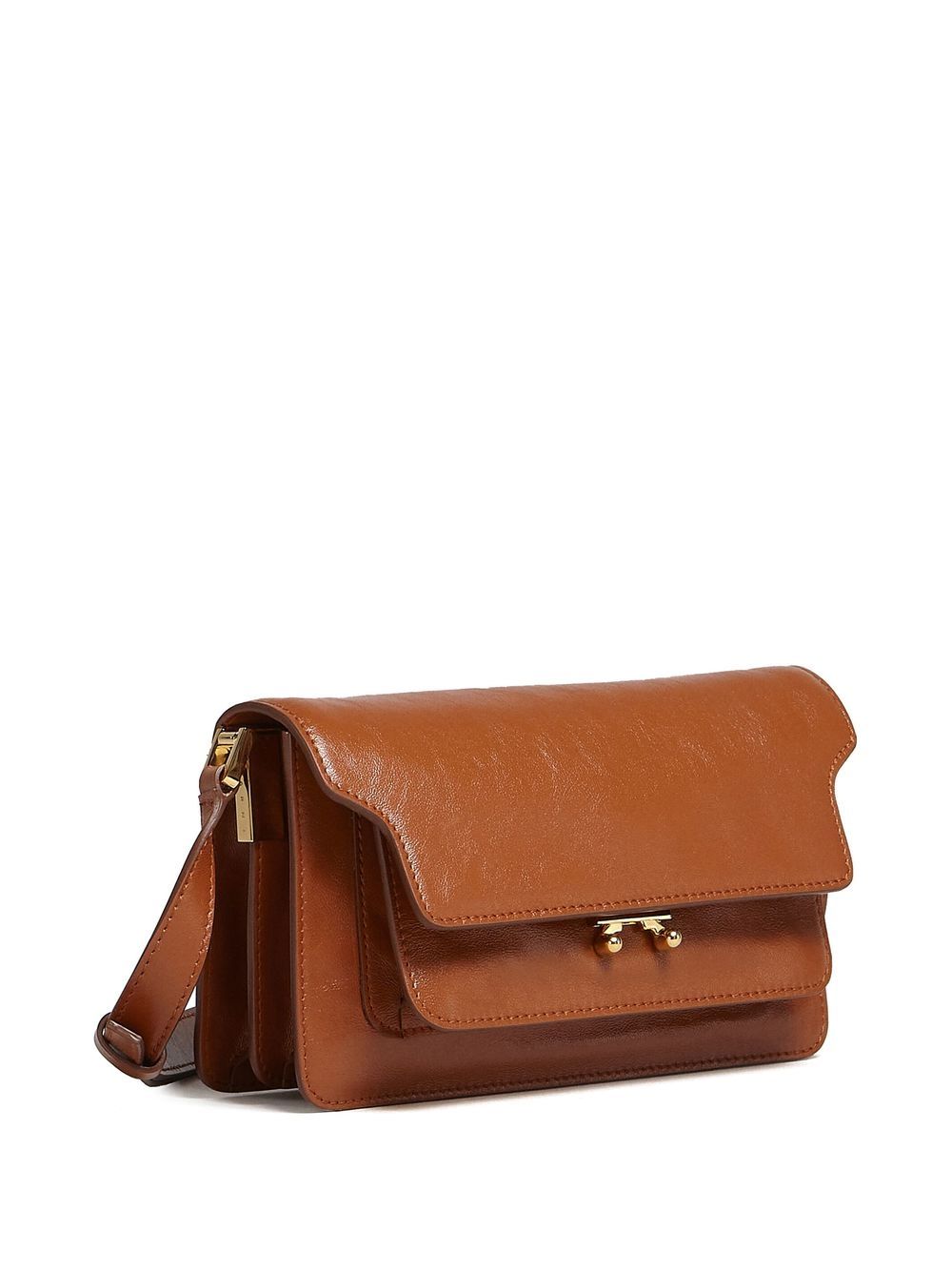 Shop Marni Trunk Leather Shoulder Bag In Brown