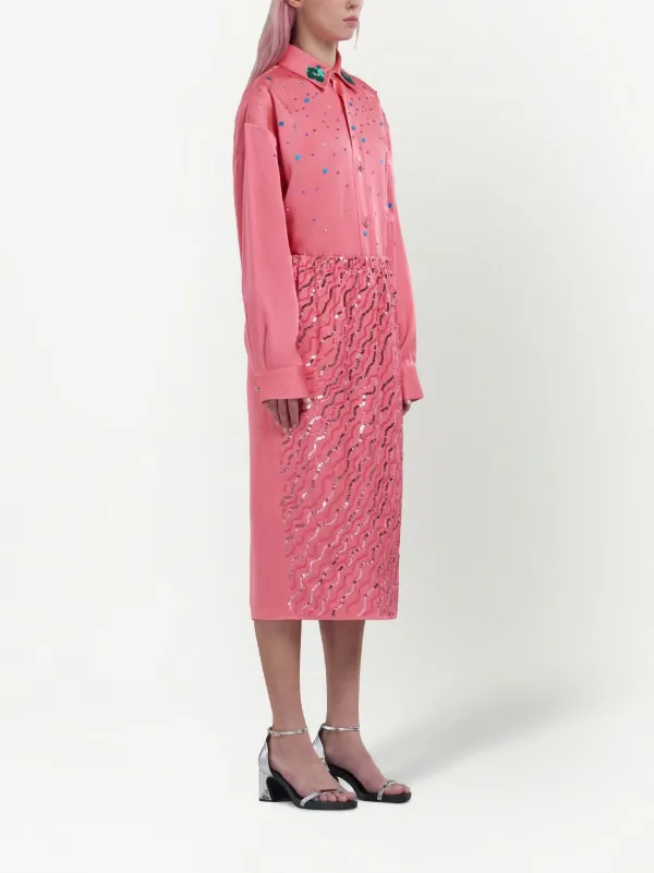 【送料&関税込】Marni Rose Print Shirt Dress Marni sequin-embellished Oversized Shirt | Pink | FARFETCH