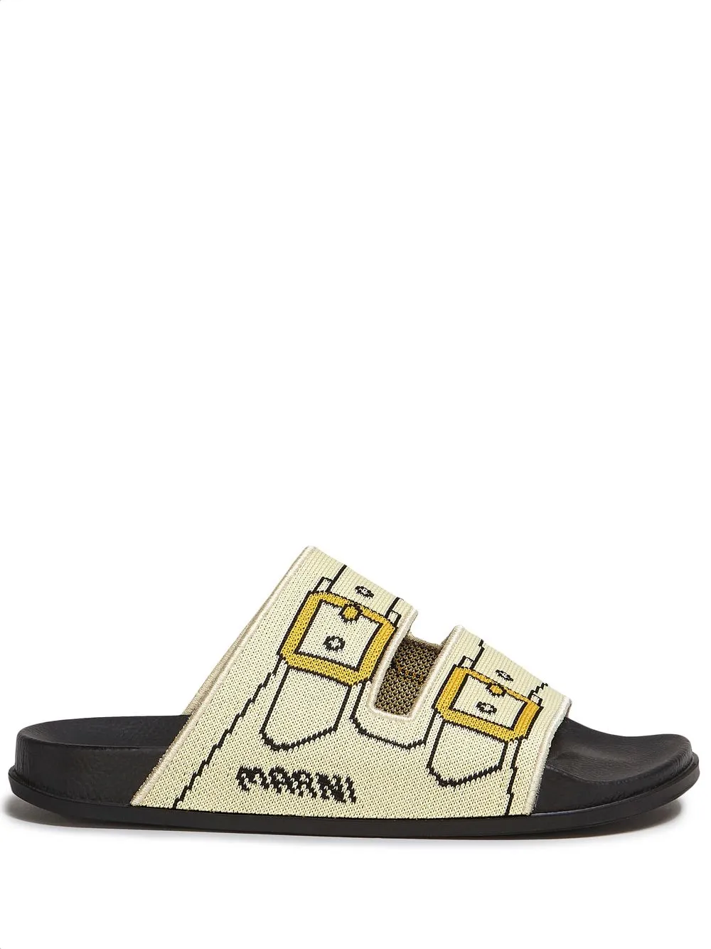 

Marni buckle-print double-strap slides - Neutrals