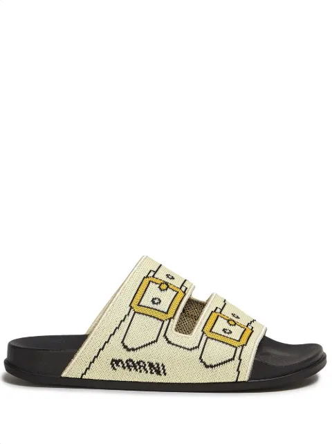 Marni buckle-print double-strap slides