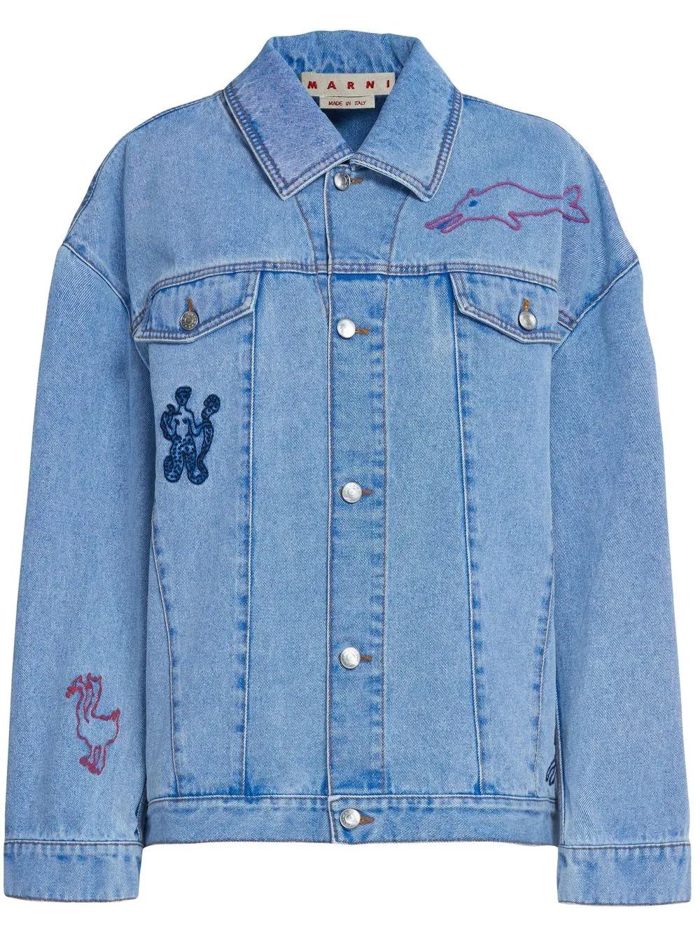 

Marni graphic-print detail denim jacket - Blue