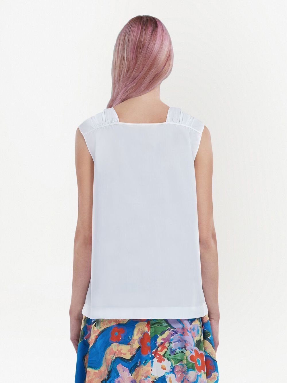 Shop Marni Ruched Sleeveless Cotton Top In 白色