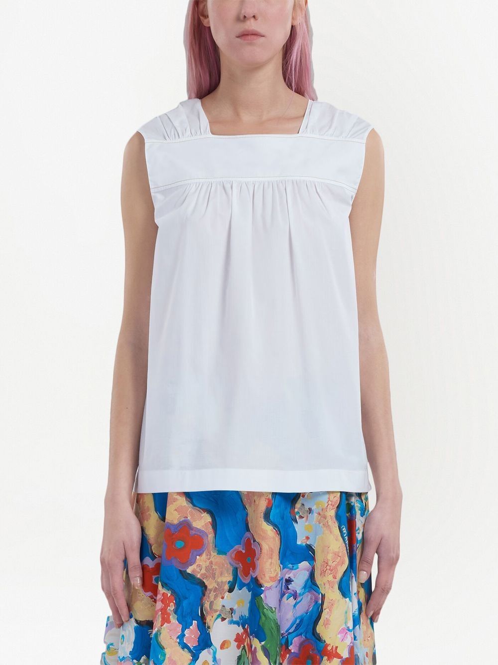 Shop Marni Ruched Sleeveless Cotton Top In 白色