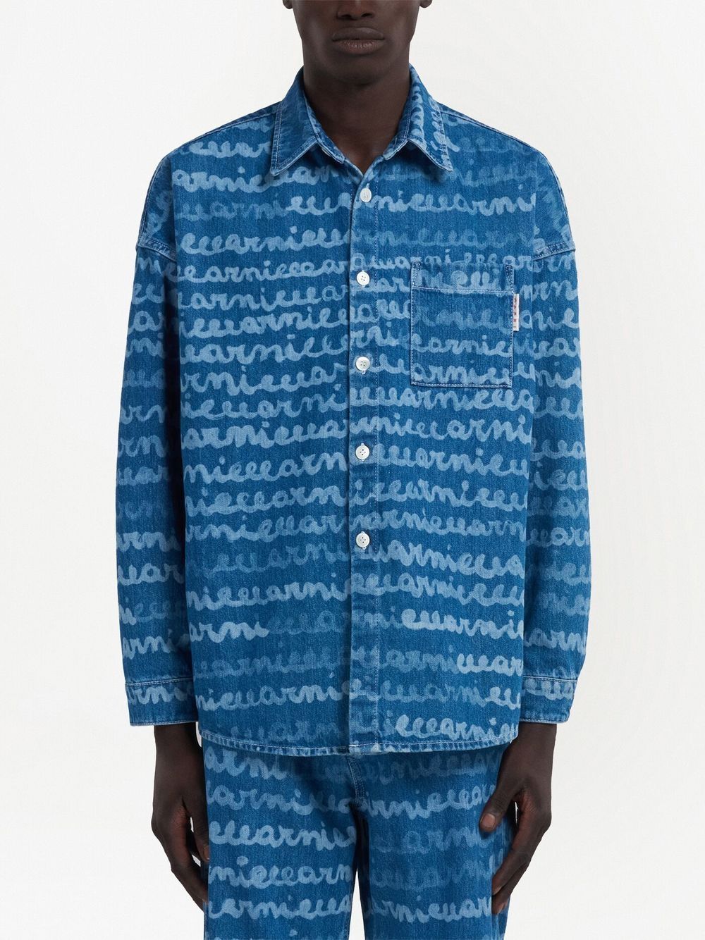 Shop Marni Handwriting-print Denim Shirt In Blue
