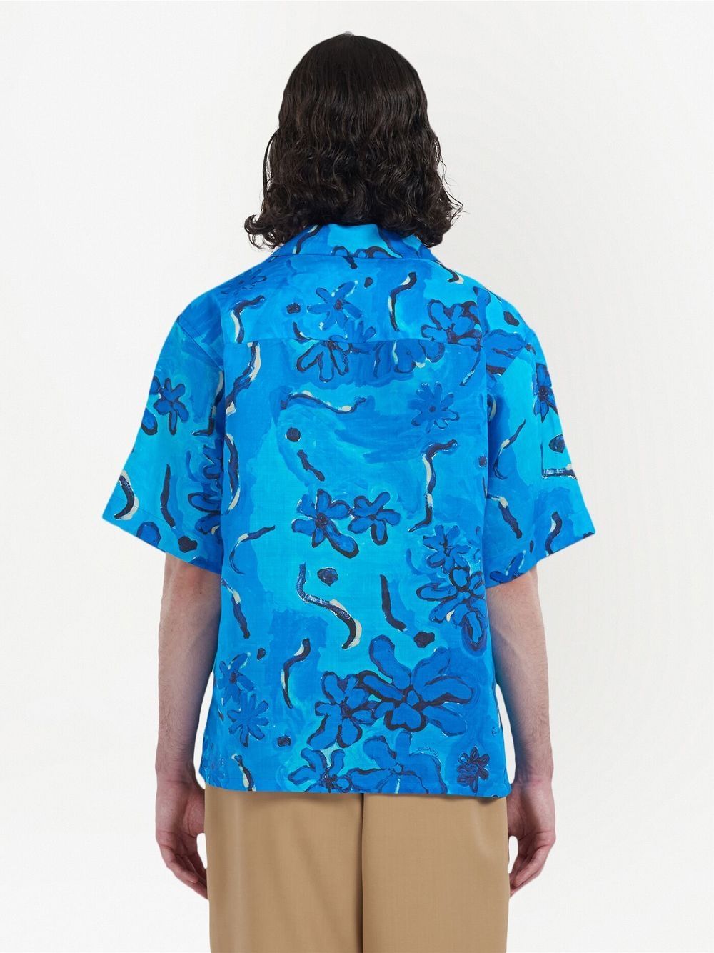 Shop Marni Floral-print Short-sleeve Shirt In Blue