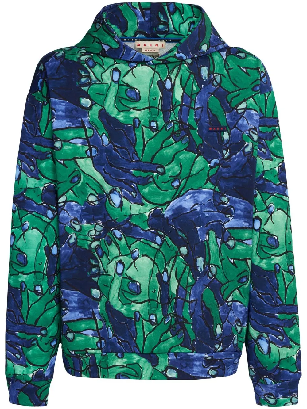 Shop Marni Graphic-print Long-sleeve Hoodie In Green