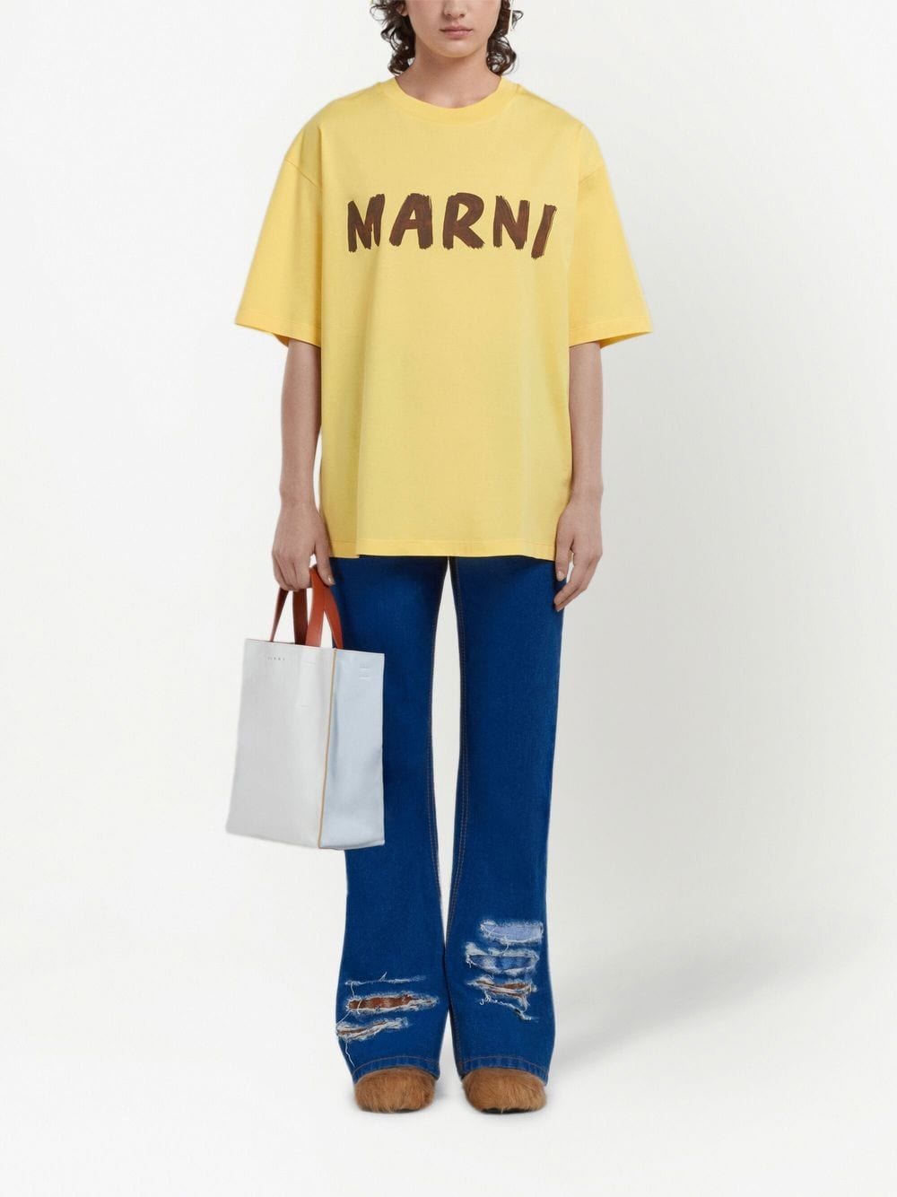 Shop Marni Soft Colour-block Tote Bag In White