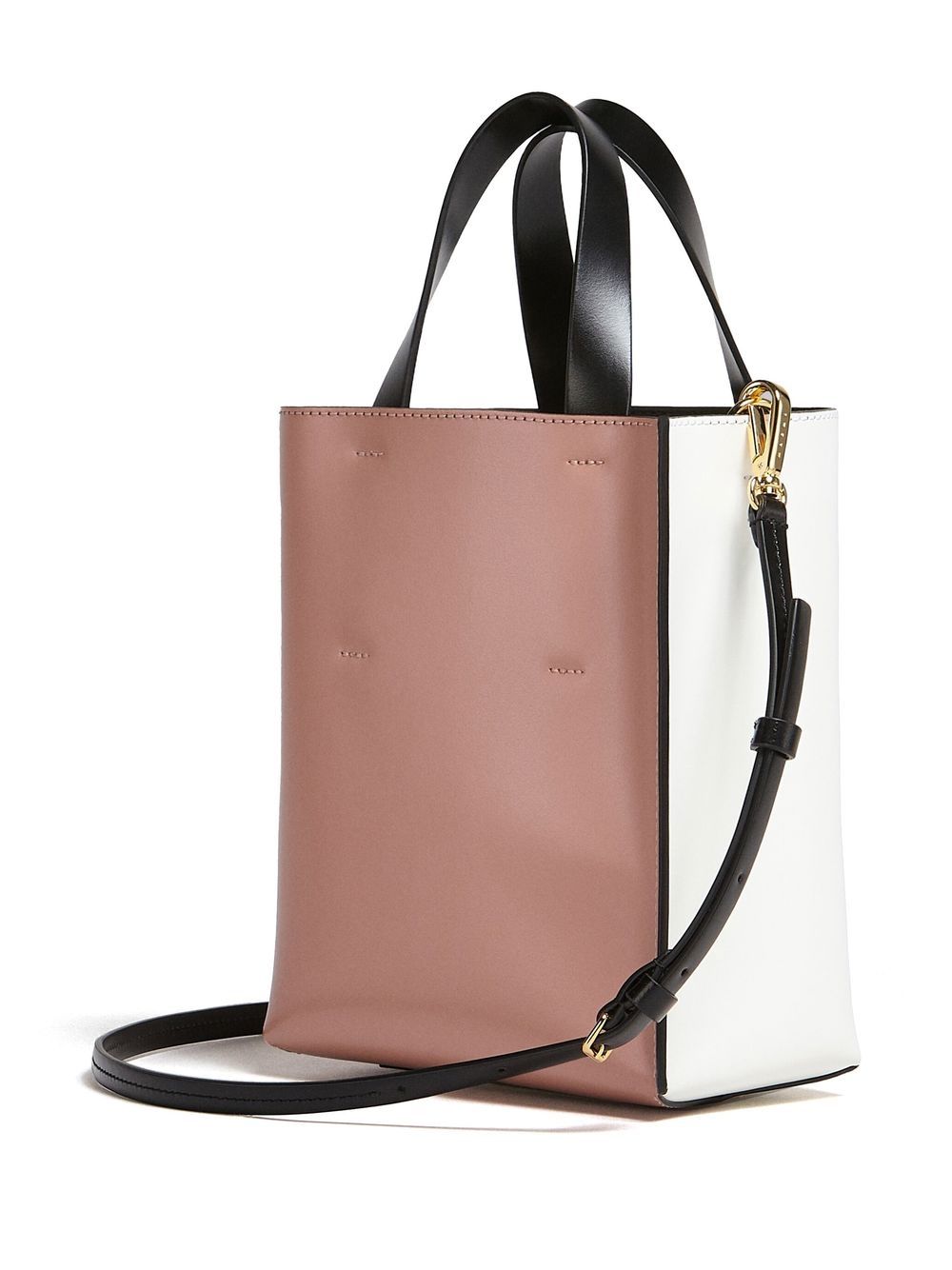 Shop Marni Two-tone Leather Tote Bag In White