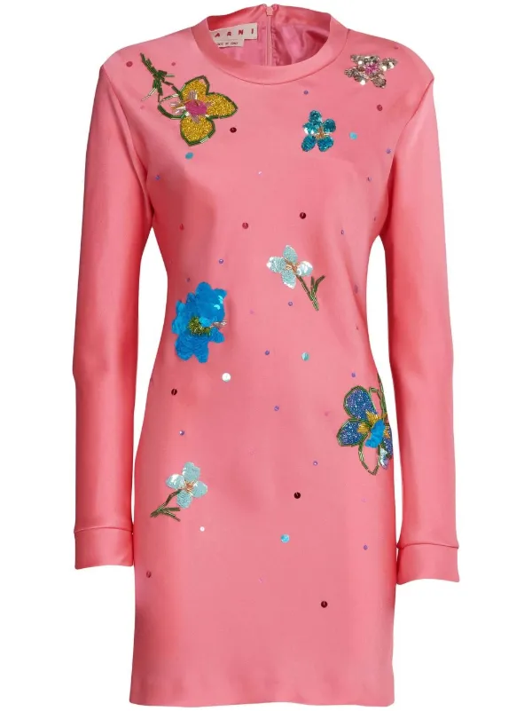 marni floral mini dress Pleated floral-print cotton-poplin mini dress - white