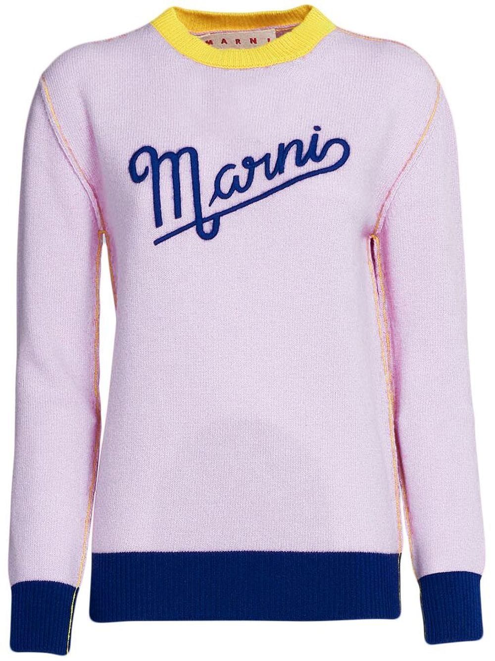 

Marni embroidered-logo contrast-trim jumper - Pink