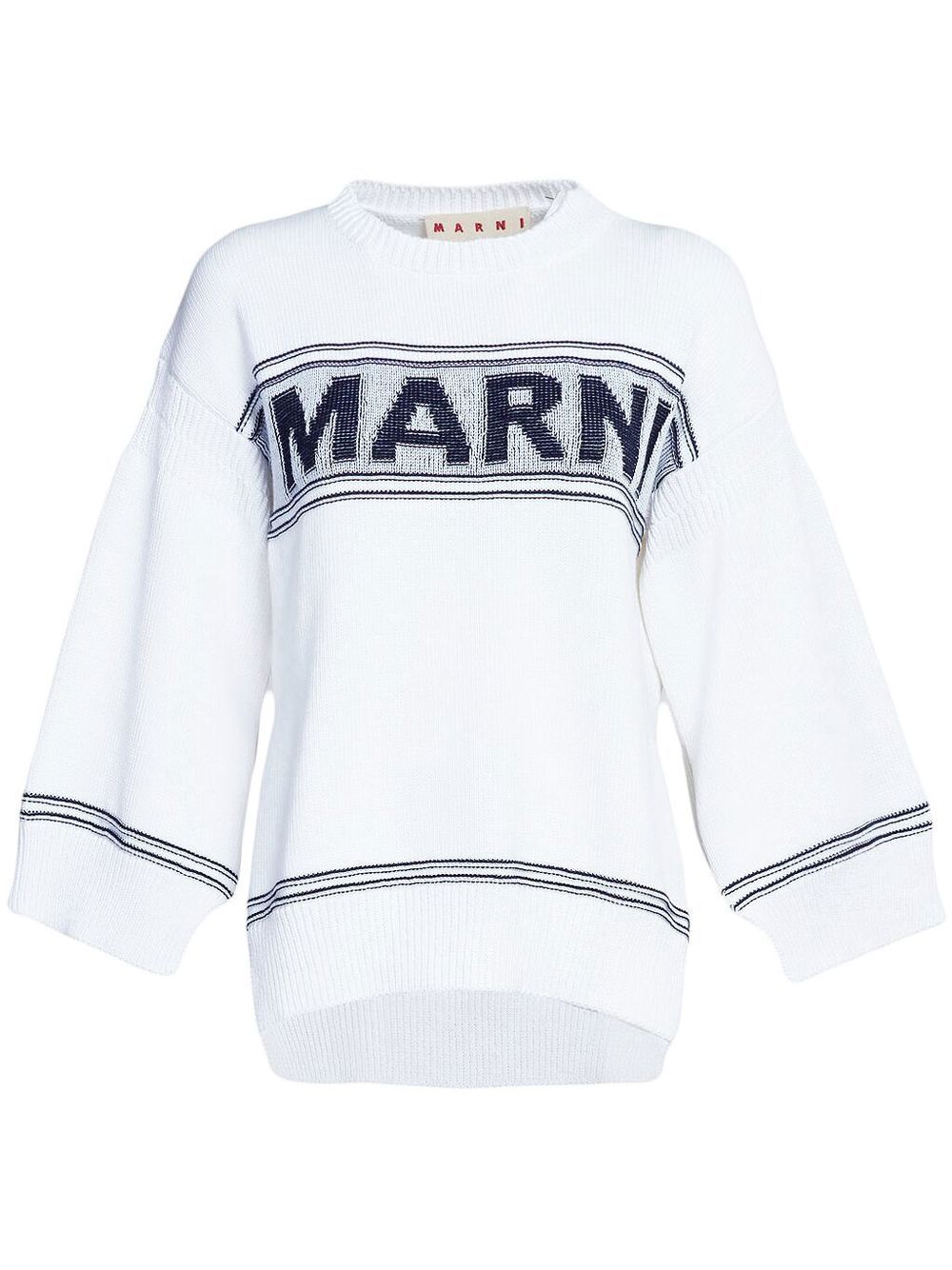Shop Marni Logo Intarsia-knit Sweater In White