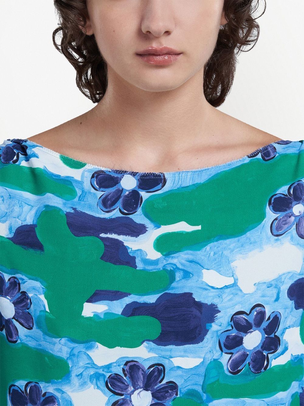 Shop Marni All-over Floral-print Blouse In Blue