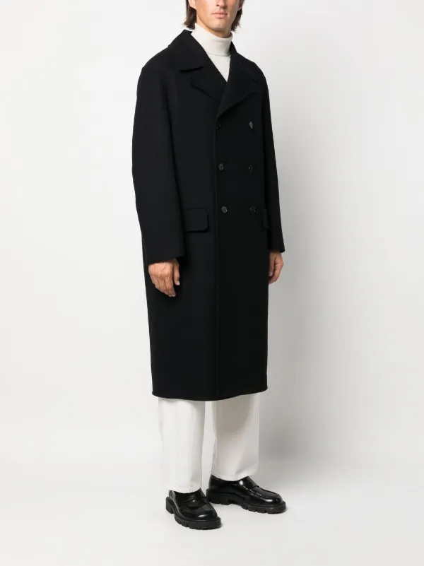 Black pure cashmere coat with high stand up collar