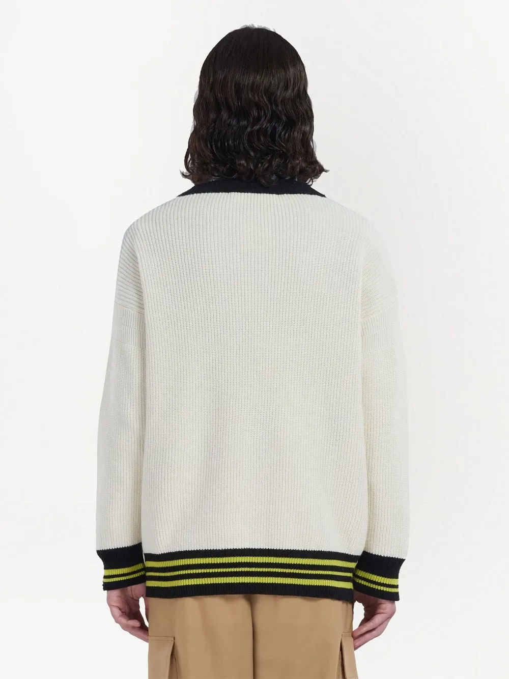 Shop Marni Logo-patch Knitted Cardigan In Neutrals