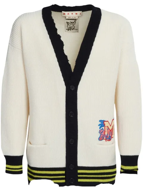 Marni logo-patch knitted cardigan