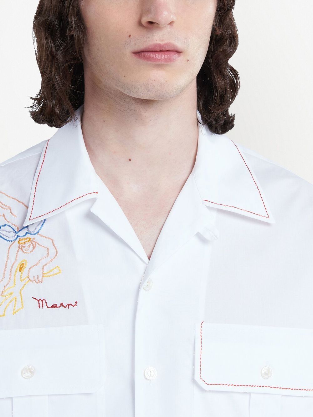 Shop Marni Embroidered-logo Short-sleeve Shirt In Weiss