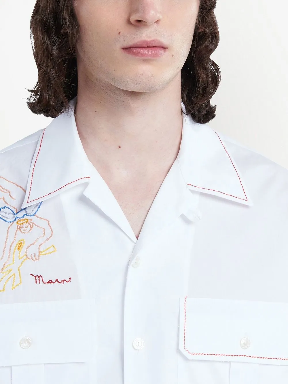 Marni Embroidered-logo Short-sleeve Shirt In Weiss