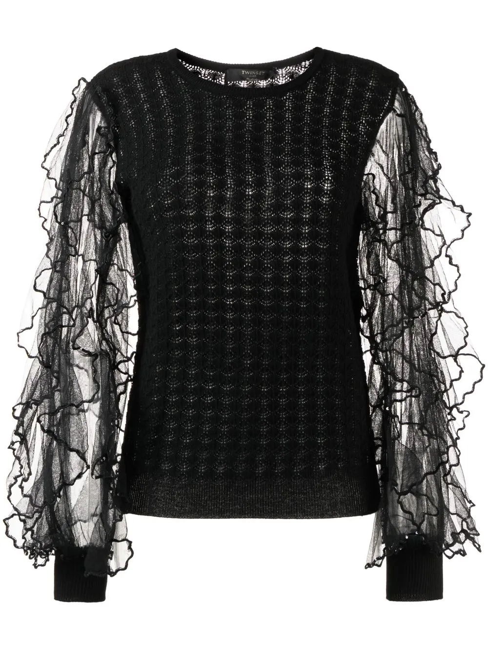 

TWINSET tulle-sleeve ruffled jumper - Black