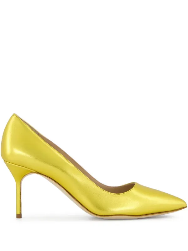 Manolo Blahnik 70mm BB Leather Pumps Yellow FARFETCH JO