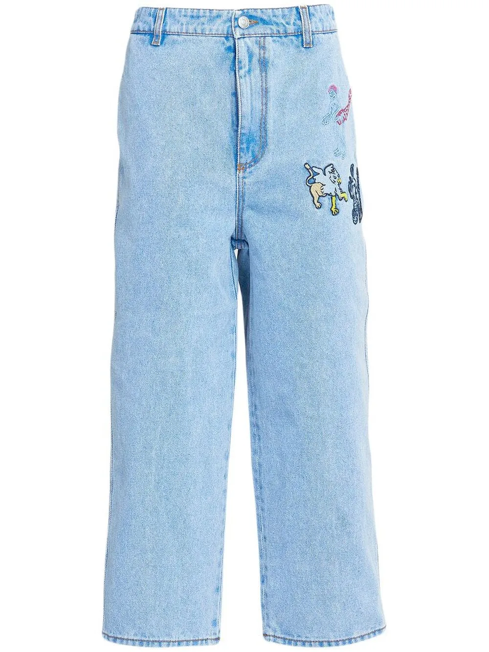 

Marni embroidered-motifs wide-leg cropped jeans - Blue