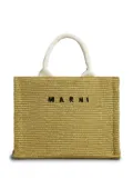 Marni woven embroidered-logo shopping tote bag - Green