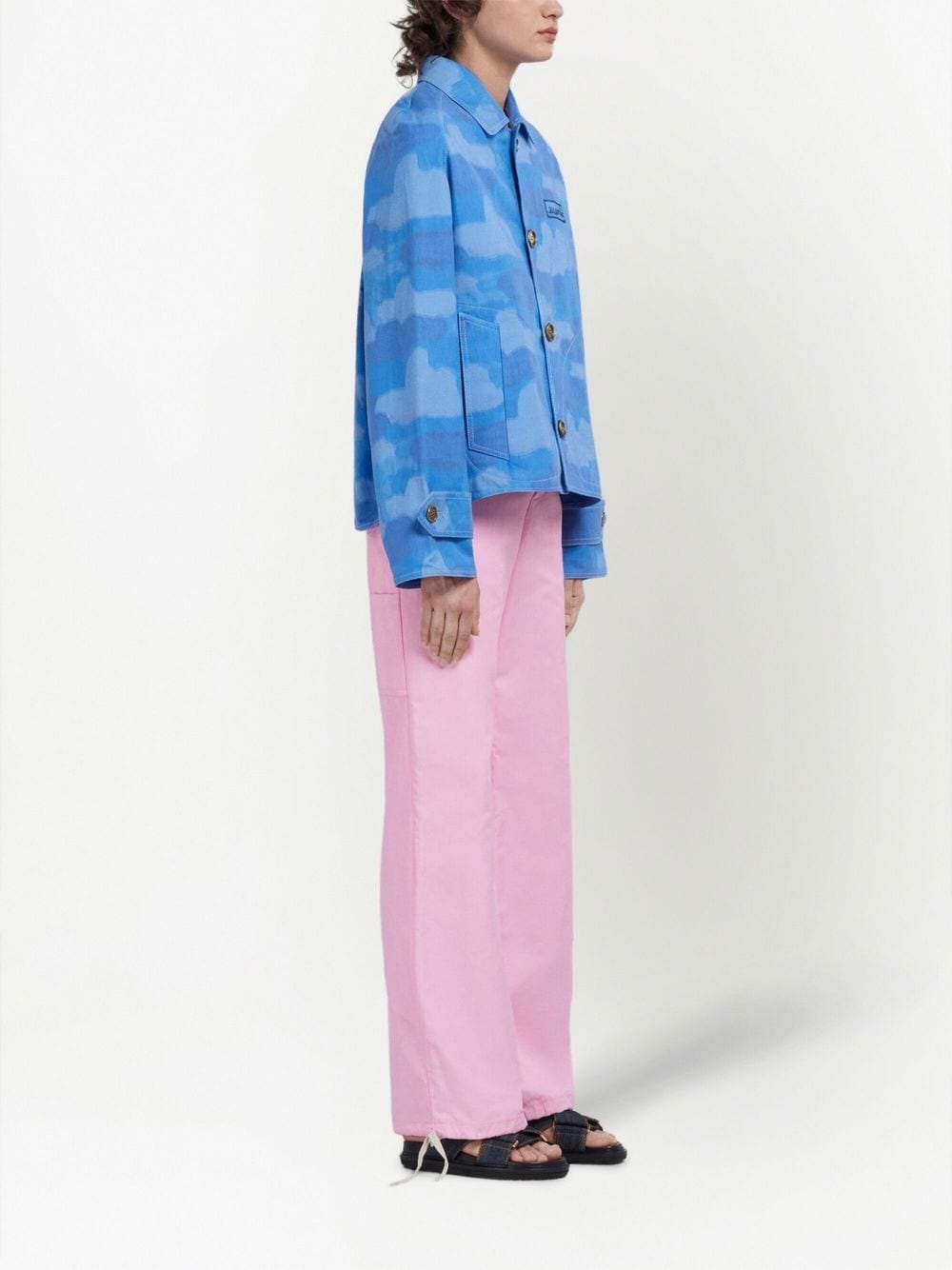 Shop Marni Cloud-print Boxy-cut Jacket In Blue