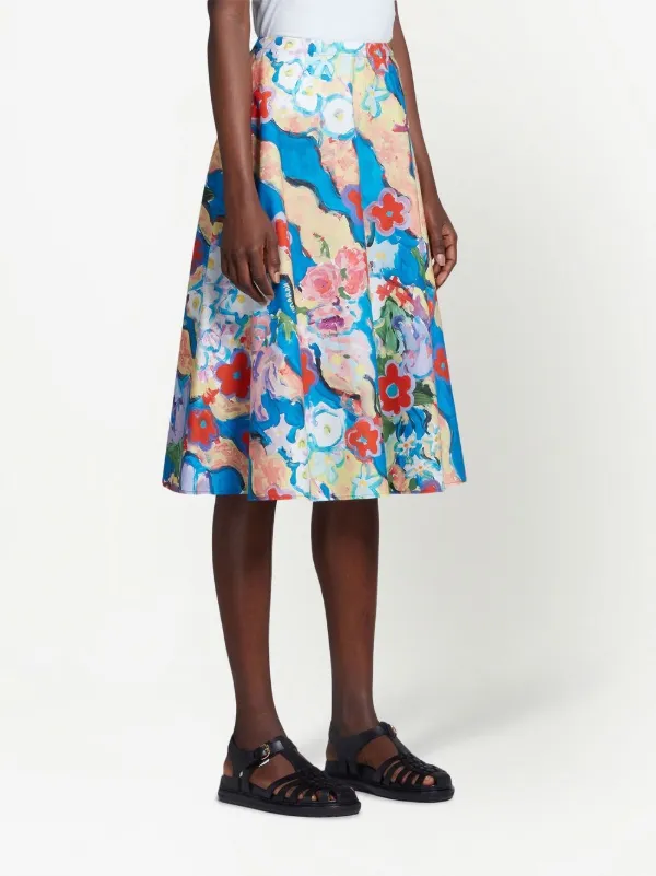 Marni floral-print A-line Skirt | Blue | FARFETCH
