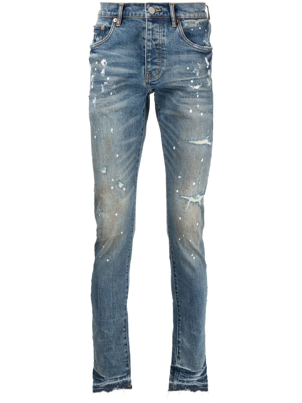 

Purple Brand paint splatter-detail slim-cut jeans - Blue