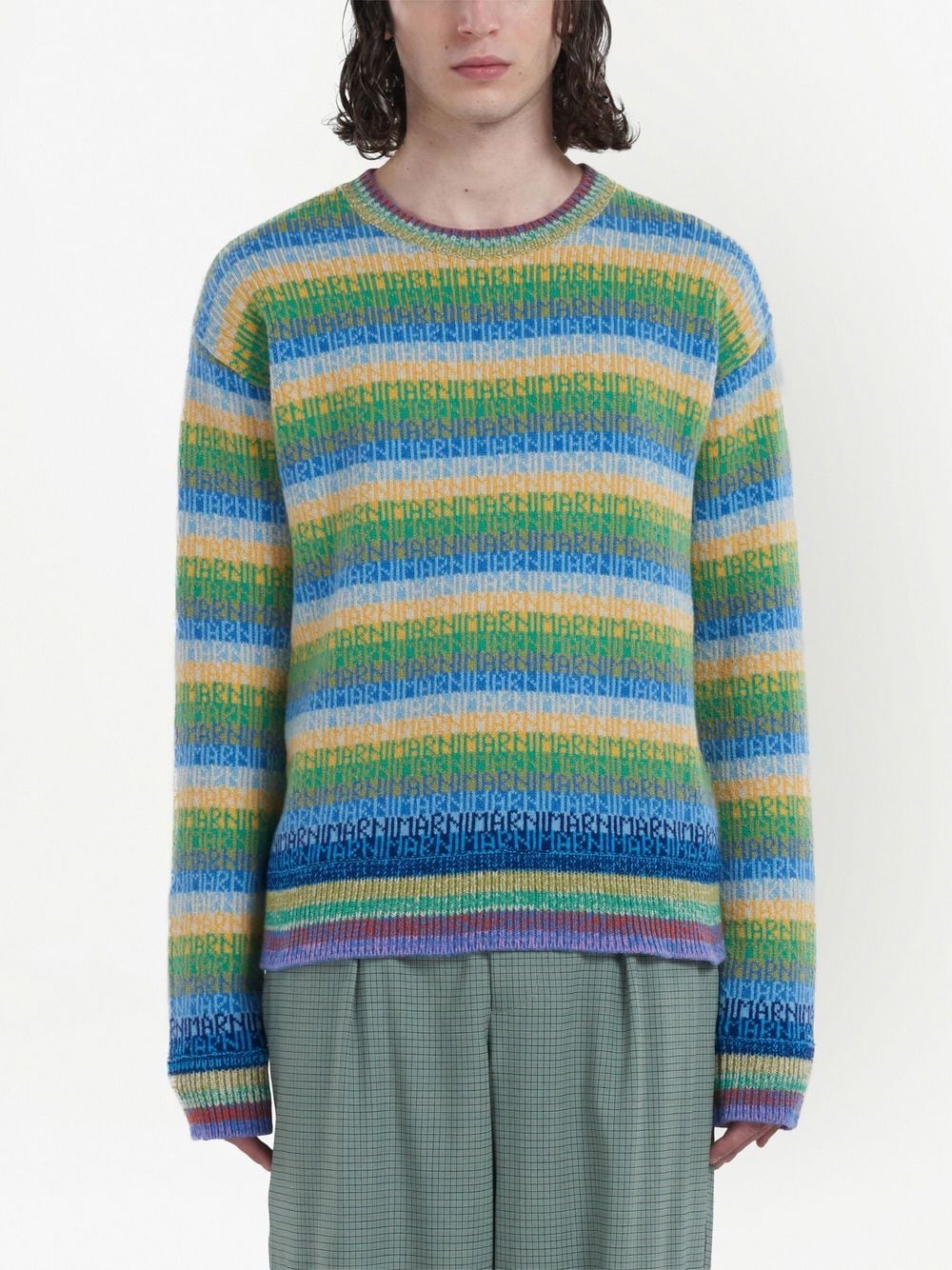Shop Marni Logo Intarsia-knit Wool Jumper In Blue