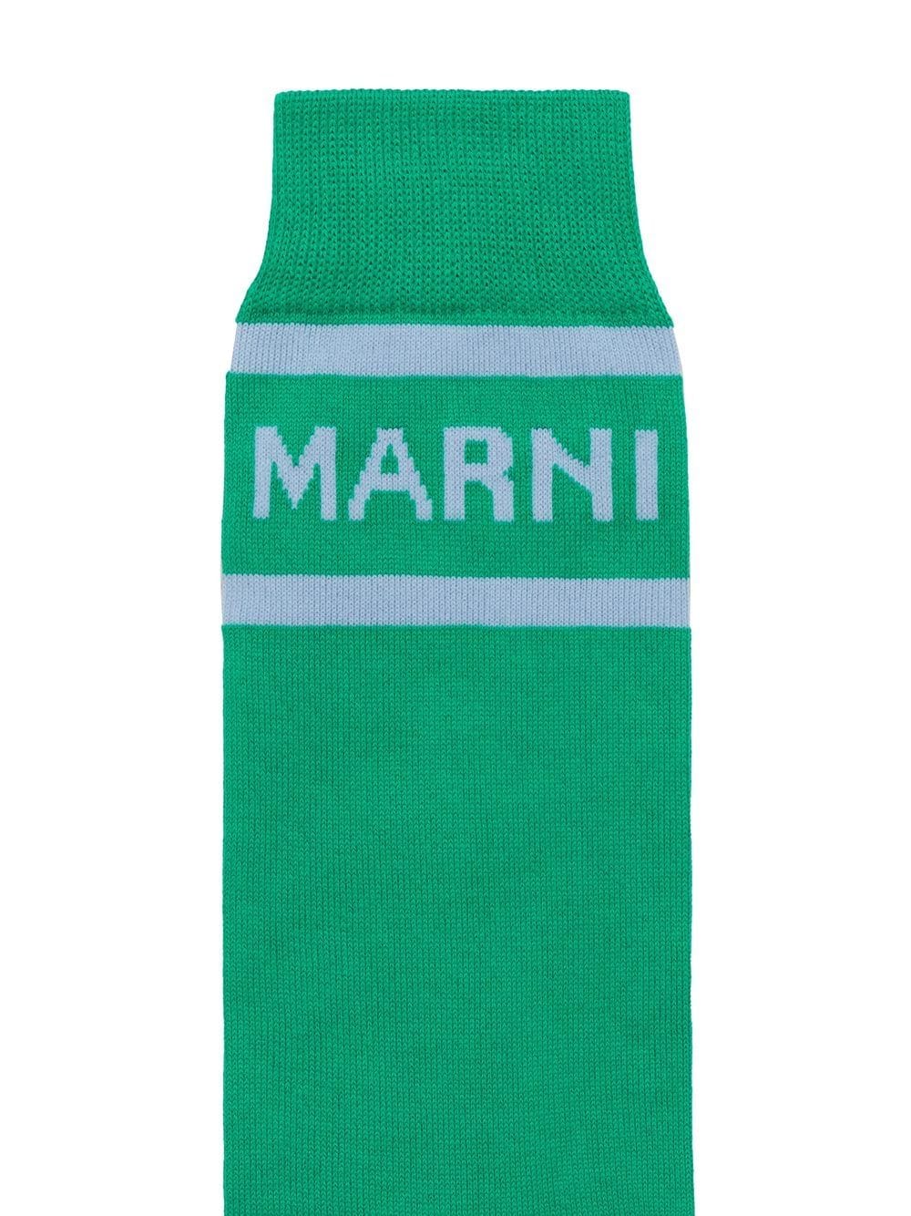 Shop Marni Intarsia-knit Logo Ankle Socks In 绿色