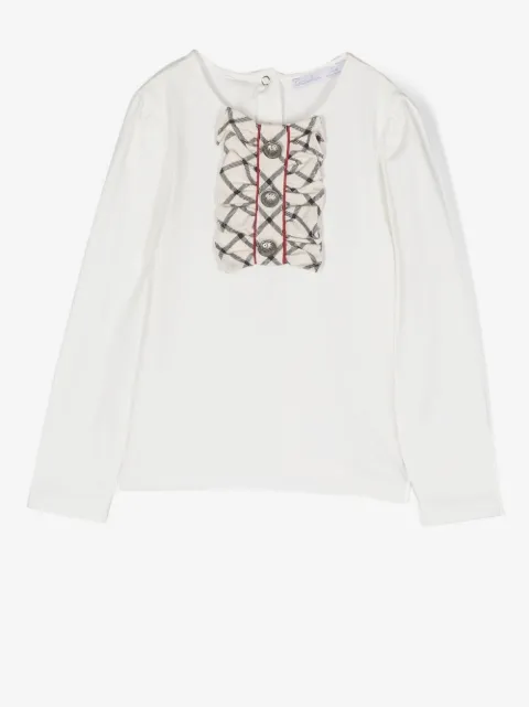 Patachou tartan-bow long-sleeve T-shirt