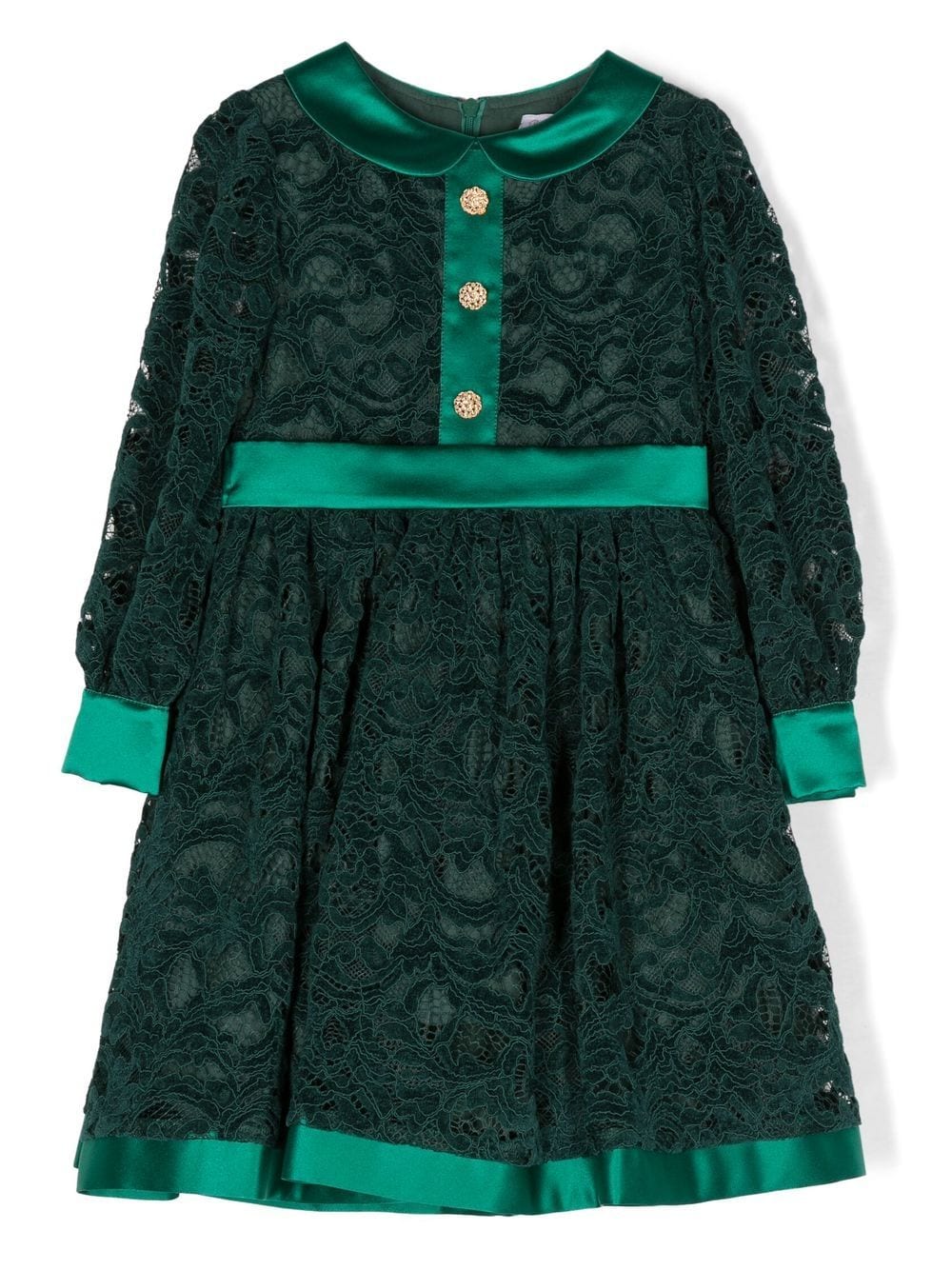Patachou Lace Long-sleeve Midi Dress In Green