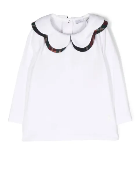 Patachou tartan-trim bib-collar blouse