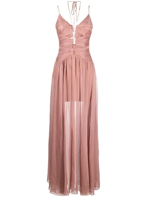 RASARIO pleated cut-out halterneck maxi dress