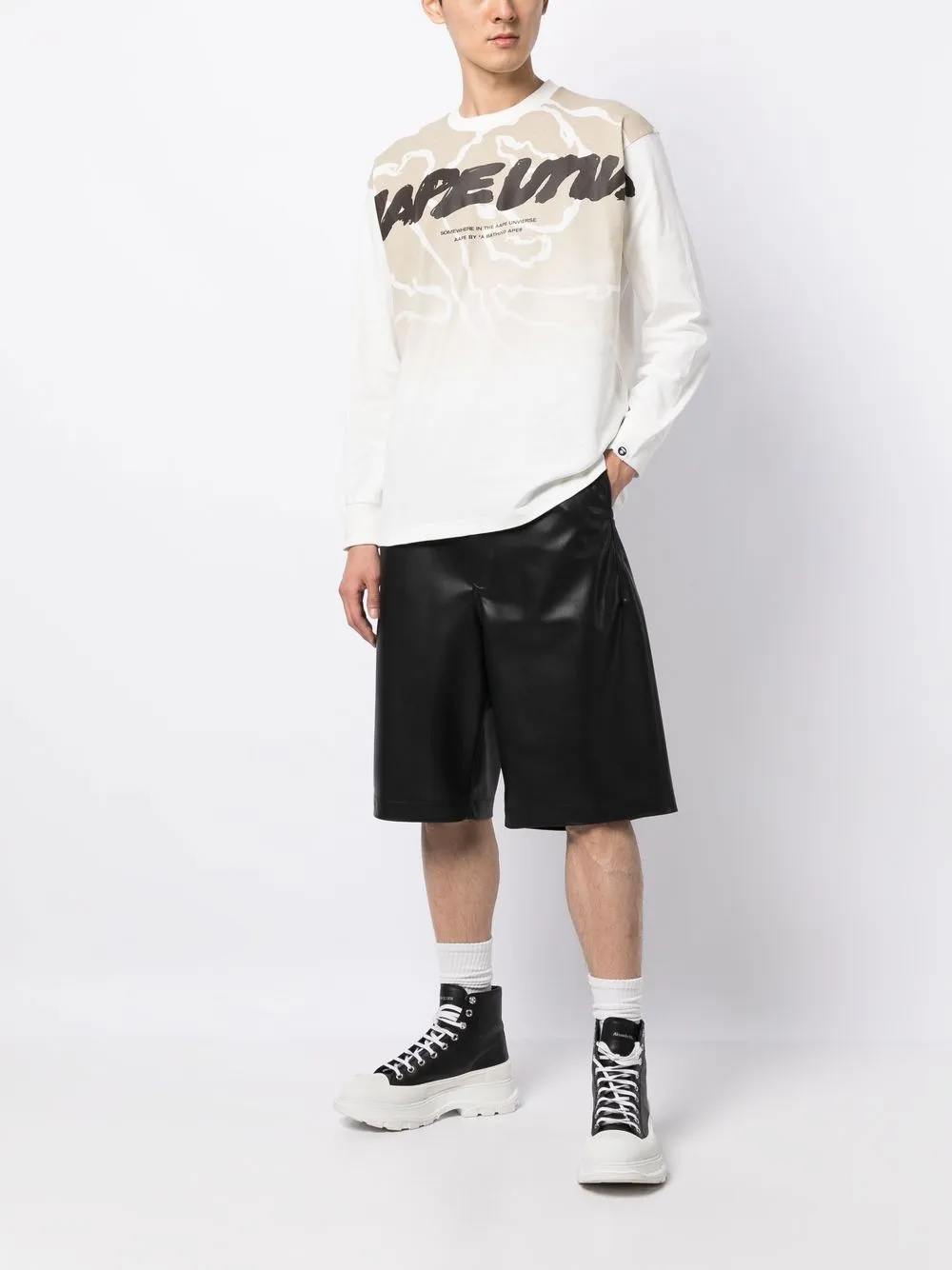 Shop Aape By A Bathing Ape Logo-print Long-sleeved T-shirt In Nude