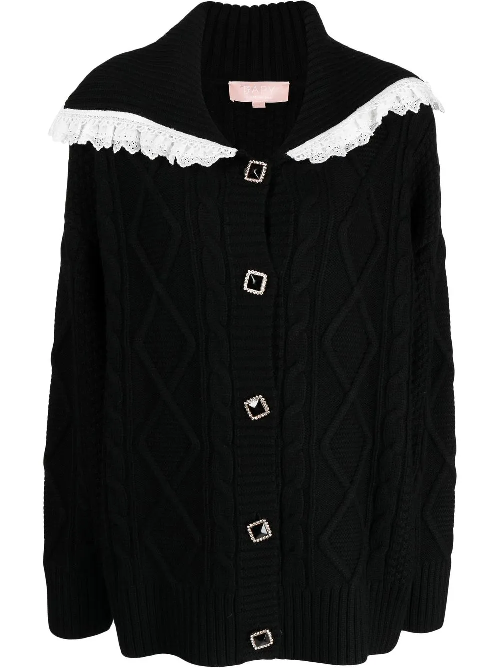 

BAPY BY *A BATHING APE® cable-knit lace-trim cardigan - Black