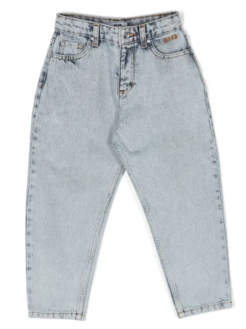 MSGM Kids logo-embroidered straight-leg denim