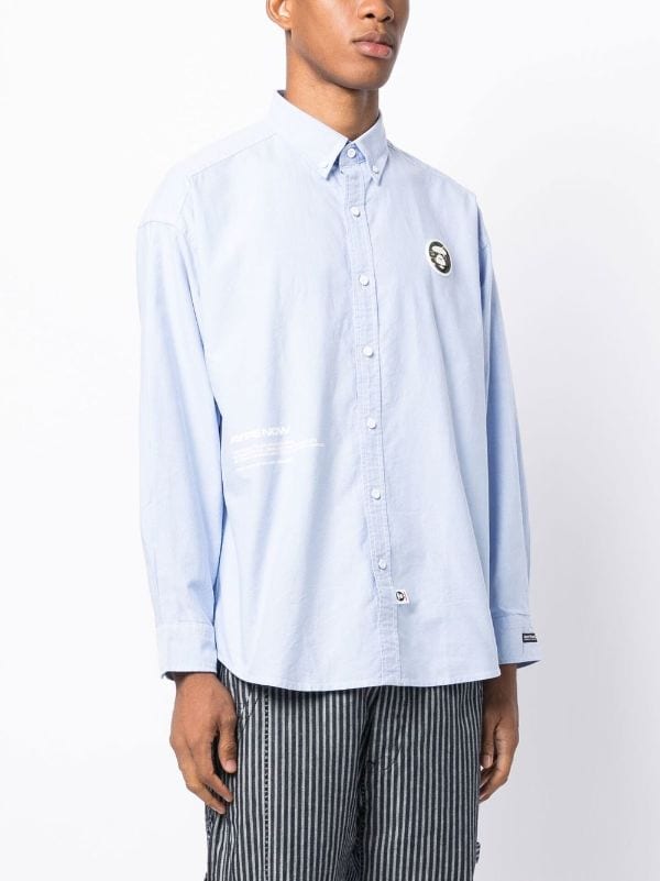 AAPE by *A Bathing Ape logo-patch Striped Cotton Shirt - Blue