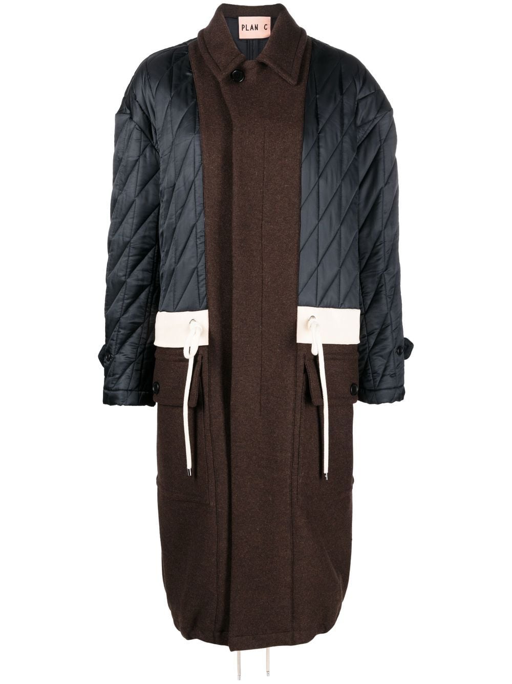 long quilted-panel coat