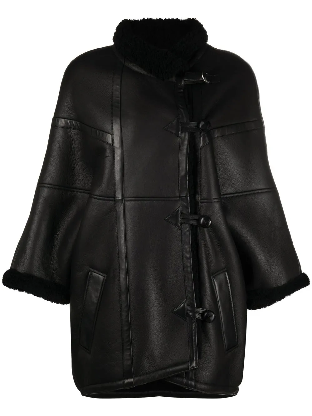 funnel-neck lambskin coat